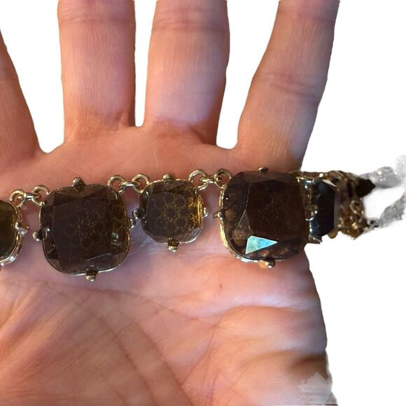 Gold and Brown Stone with Filagree Design Necklace up to 22” - Picture 2 of 5